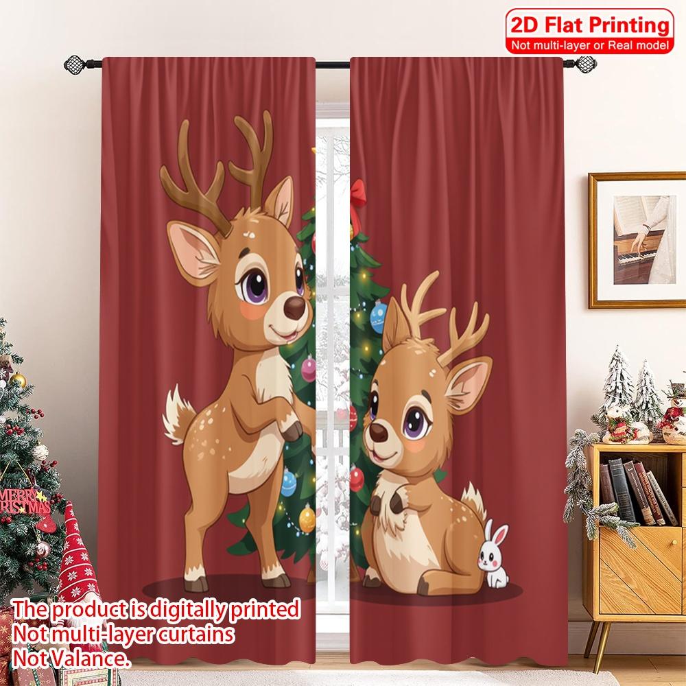 

2pcs 2D flat printing Merry Christmas Window Curtains Cute Deer Christmas Tree Polyester Without Electricity 0 Perfect for 52.50×116.00 CM 2pcs