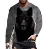 Men's Comfortable Colorful Wolf Pattern Long Sleeve T-Shirt Summer Design Polyester Round Neck Suitable for Outdoors