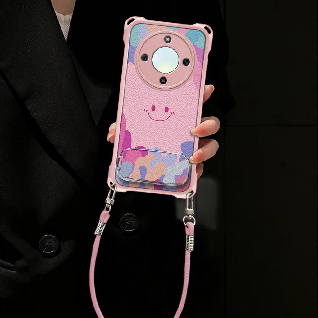 Smiley face is suitable for Honor X70 mobile phone case Honor x60 bracket X50 simple pink X40i anti-drop x30 soft case female