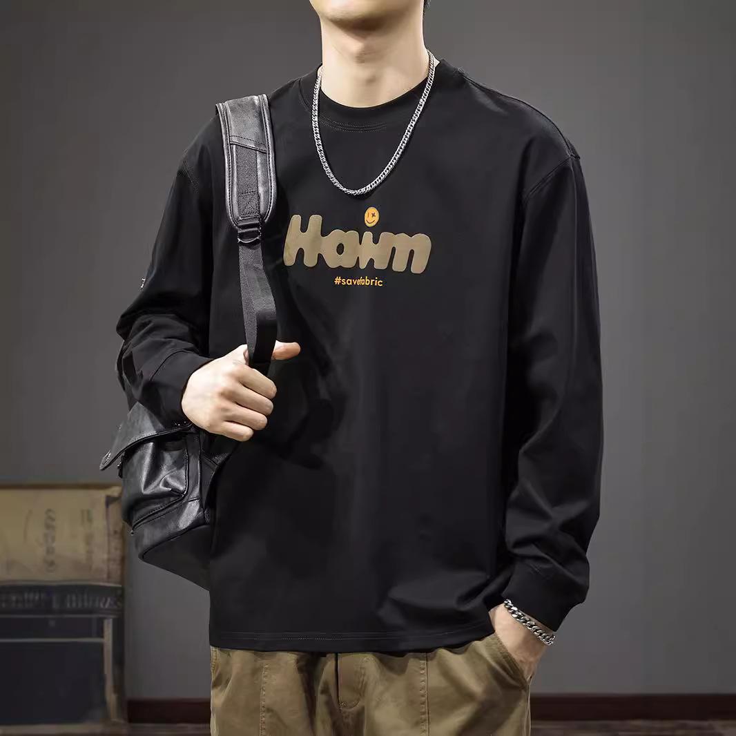 Осенняя свободная футболка большого размера с круглым вырезом и длинным рукавом — фото 5