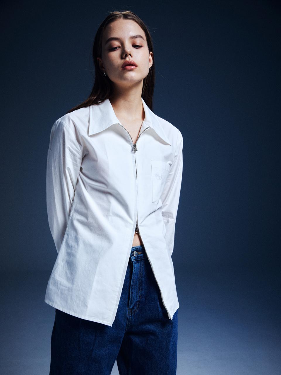 Renezmia Two-Way Zip-Up Shirt _ Ivory
