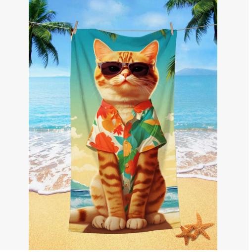 Thickened Extra-Large Beach Towel Pink Cat Pattern Suitable for And Swimming Enthusiasts An Extra-Large Soft Beach Towel