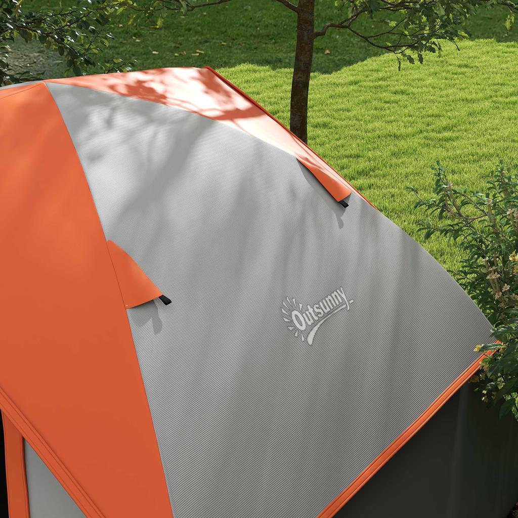 Two Man Single Room Dome Tent, with Accessories - Orange/Grey
