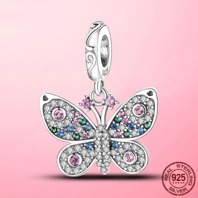 

Стерлингового Серебра 925 Эмаль Бабочка Висячие Подвески Подходит Модный Браслет Из Бусин Оригинальные Подвески сделай сам 925 Серебряные Ювелирные Изделия