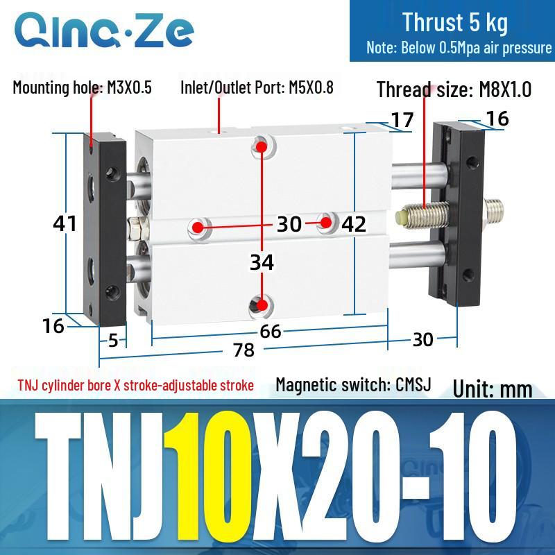 

Adjustable Stroke TNJ Pneumatic Double-Axis Double-Rod Cylinder TNJ10/16/20/25/32-30-100