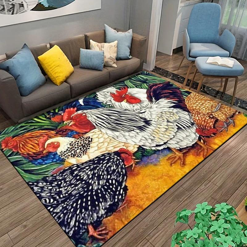 Rooster and Hen Chicken Pattern Carpet Living Room Decoration Rugs for Bedroom Sofa Doormat Decor Non-slip Home Coffee Table Mat