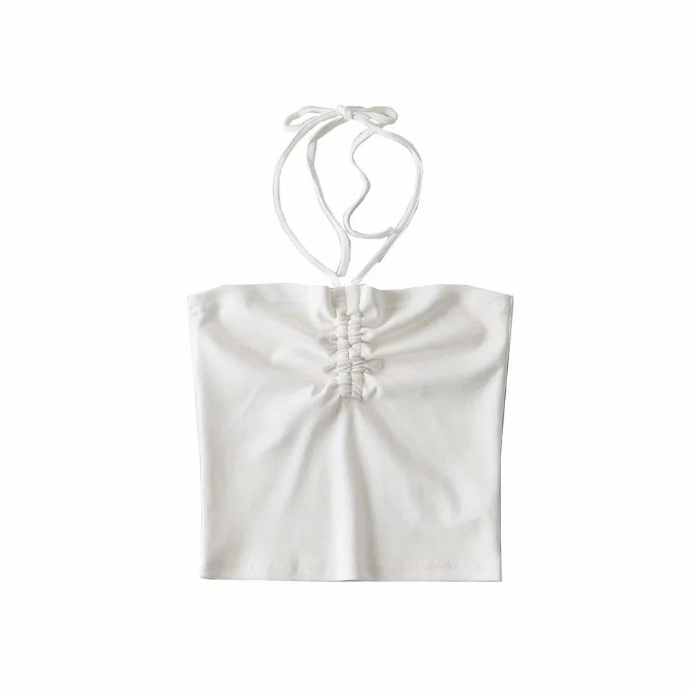 European And American Style Drawstring Neck Vest, Fashionable New Short Style Slim Fit Camisole Top For Women