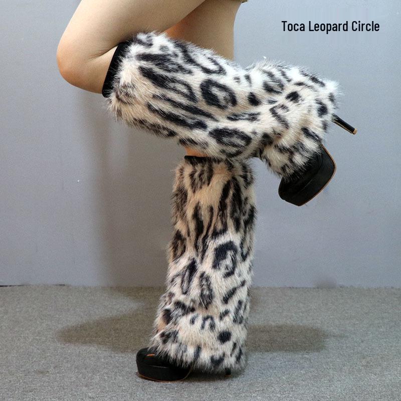 Leopard Print Faux Fur Plush Leg Warmers: Long & Short Styles for Autumn/Winter, Ideal for Stage Performances and Boot Covers.