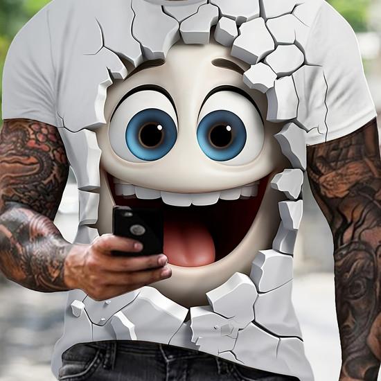 Brand new Hip-hop Smiley Face 3D Printed Men's Daily T-shirt - Crew Neck Street Innovative Loose T-shirt