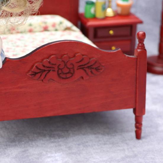 1:12 Domek dla lalek Łóżko Kwiat Projekt Miniatura Mebli Drewniane Łóżko Model Zabawka Domek dla Mikro Krajobrazu