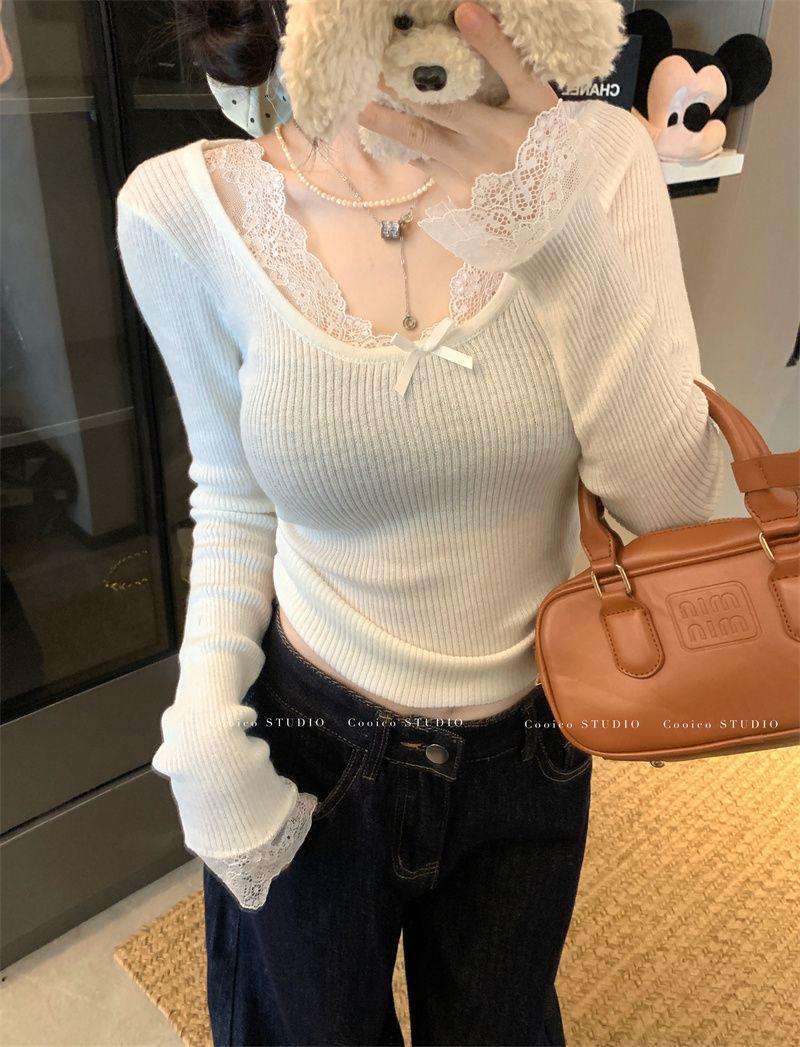 

Женская белая базовая рубашка с кружевом - Мода весна/лето 2025 - Шикарный топ для чаепития с коротким и длинным рукавом Extra Large абрикосовый/белый