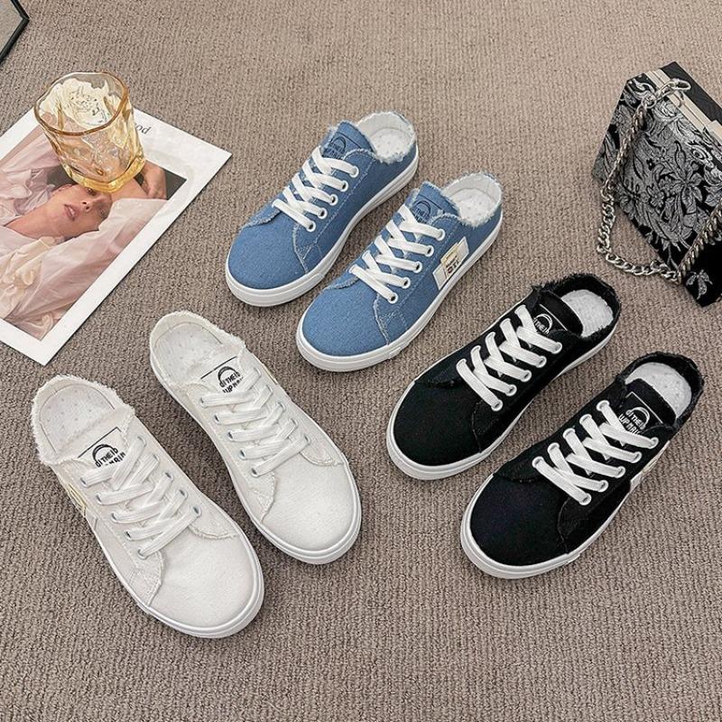 Módní Modrá Denim Dámské Pantofle 2024 Léto Nové Plátěné Boty Módní Nízký Svršek Šněrovací Ležérní Tenisky Dámské Zapatos De Mujer