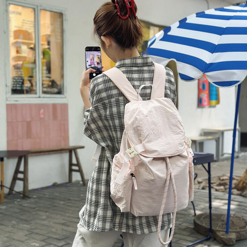 Solid Color Backpack Student Drawstring Schoolbag Large Capacity Backpack