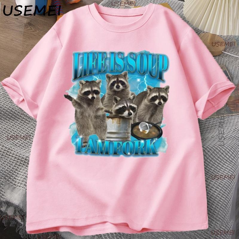Funny Raccoon Tshirt Unisex Unisex Life Is Soup I Am Fork T Shirt Raccoon Vintage Graphic Tee Animal Lover Tshirt Streetwear Tops