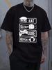 Humorous Eat Sleep Game Repeat Meme Unisexs T Shirt Cotton Tee Unisex Oversized Loose Spring Summer Streetwear Top Novelty Clothing