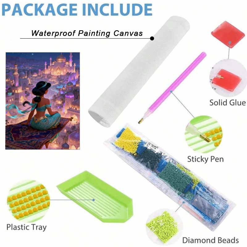 Disney Diamond Painting Kit Unframed, Jasmine Magic Carpet, Classic Style Home Decor Craft, Perfect Gift Idea