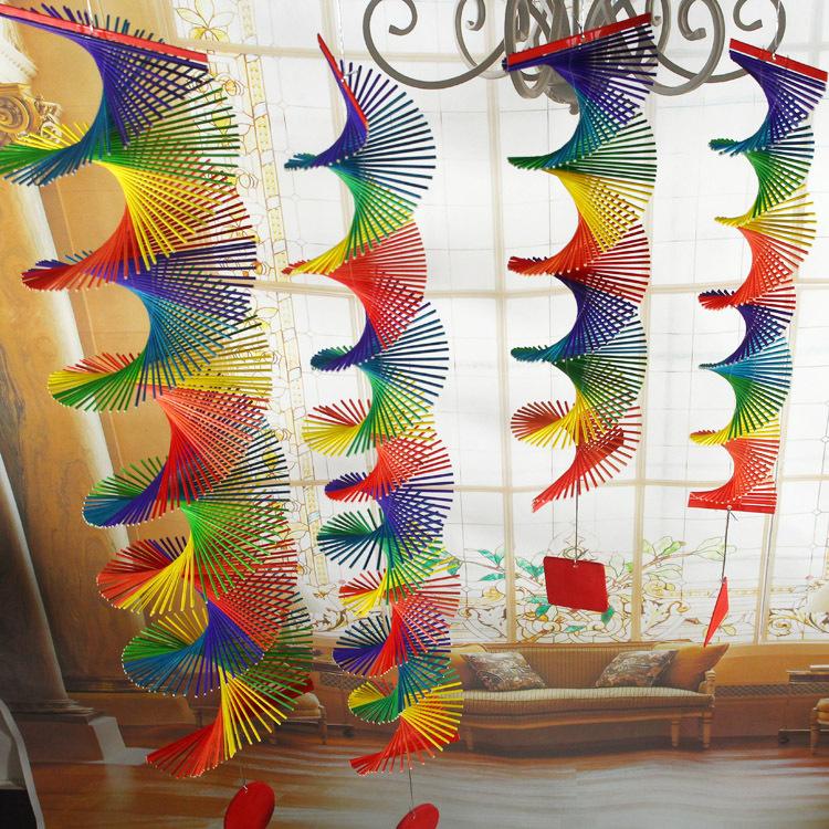 Colorful Wood Wind Chimes Rainbow Wind Spinner Mobile Chime Lawn Wind Spiral Party Home Decor Garden Ornament Decor DIY Pendant