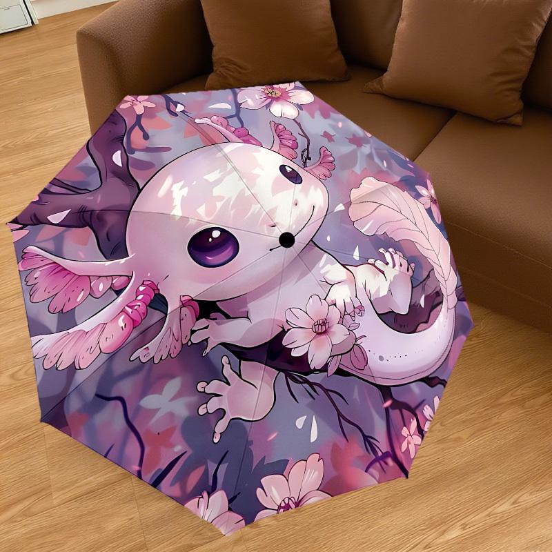 1PC Axolotl Sakura Automatic Open/Close Umbrella with Windproof, 8-Rib Sturdy Canopy, Durable Ribs, Fashionable Design, Outdoor Accessory, Fun Prin, H