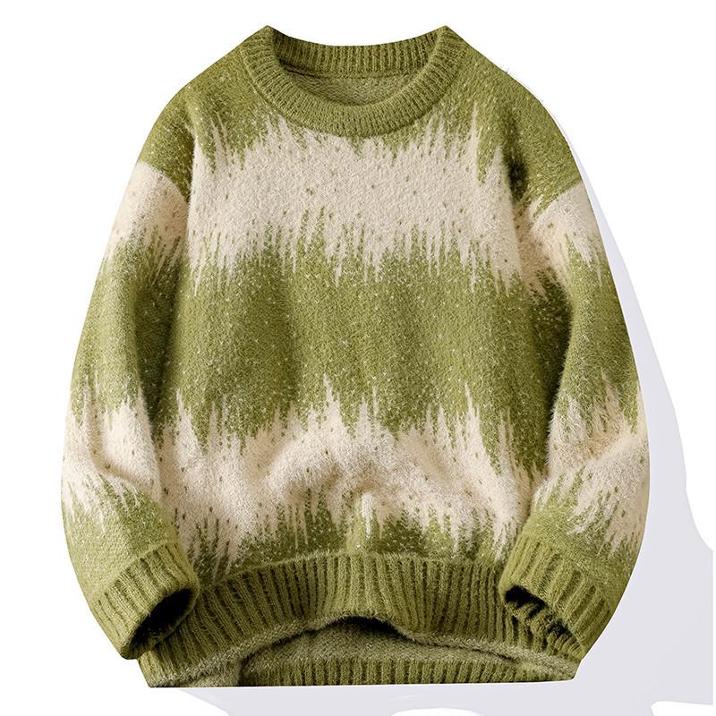 Herren Colorblock Rundhals Langarm Pullover - 2025 Winter Locker Gestrickt, Dicke Warme Basisschicht.