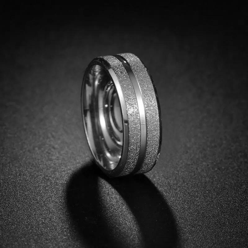Trendy 8mm Men Frosted Stainless Steel Rings CopperColor Brushed Groove Beveled Edge Engagement Rings For Men Wedding Jewelry
