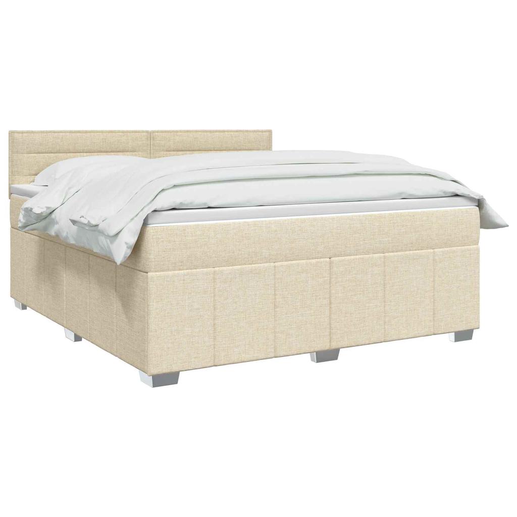 Box Spring Bed with Mattress Cream 140 X 190 Cm Fabric