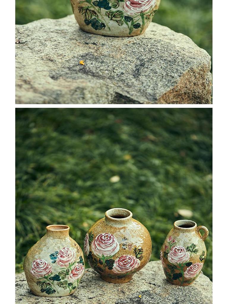 Valley Hand-Painted Rose Ceramic Vase for Living Room Decor, Flower Arrangement, or Hydroponic Use