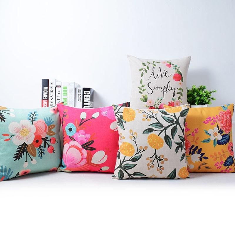 Exquisite Vivid Flower Floral Plants Linen Pillow Case For Decorative Cushion 18
