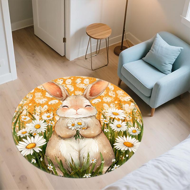 Cartoon Rabbit pattern round rug,Carpet Rug for Living Room Bedroom Sofa Playroom Decor,Non-slip Floor Mat,Holiday Gifts and Birthday Gifts