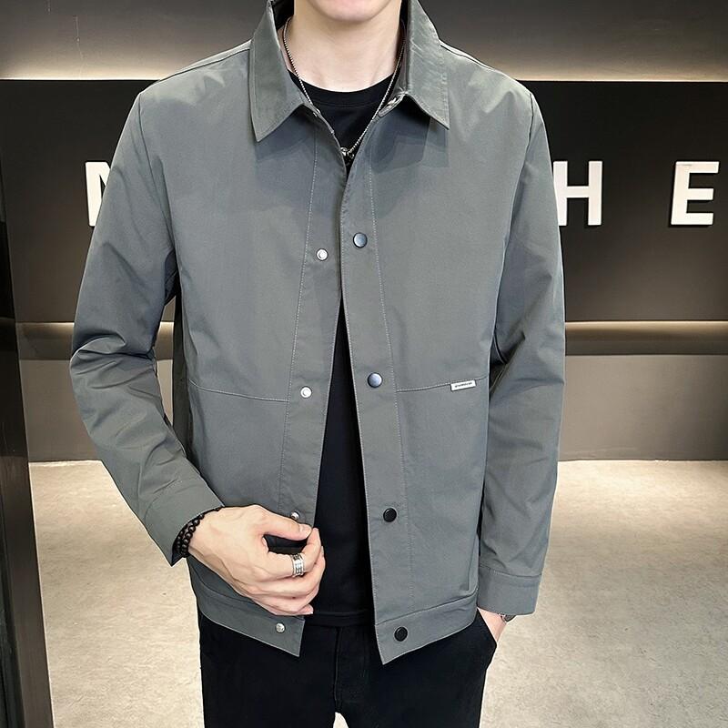 New Men's Handsome Jacket Jacket Lapel Autumn Coat Simple Spring and Autumn Korean Version Versatile Casual Top