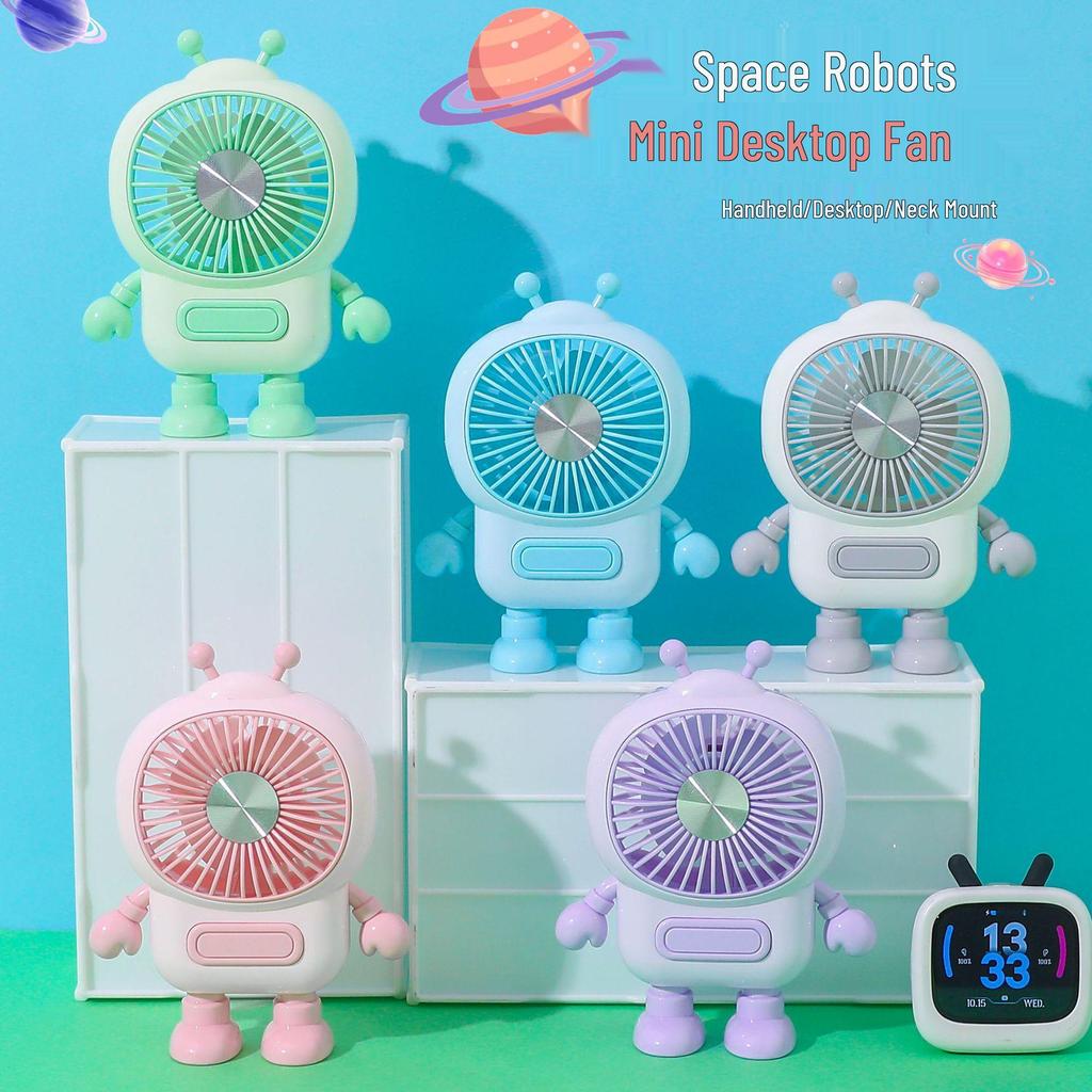 Portable Cartoon Mini Desk Fan with USB Charging and Lanyard