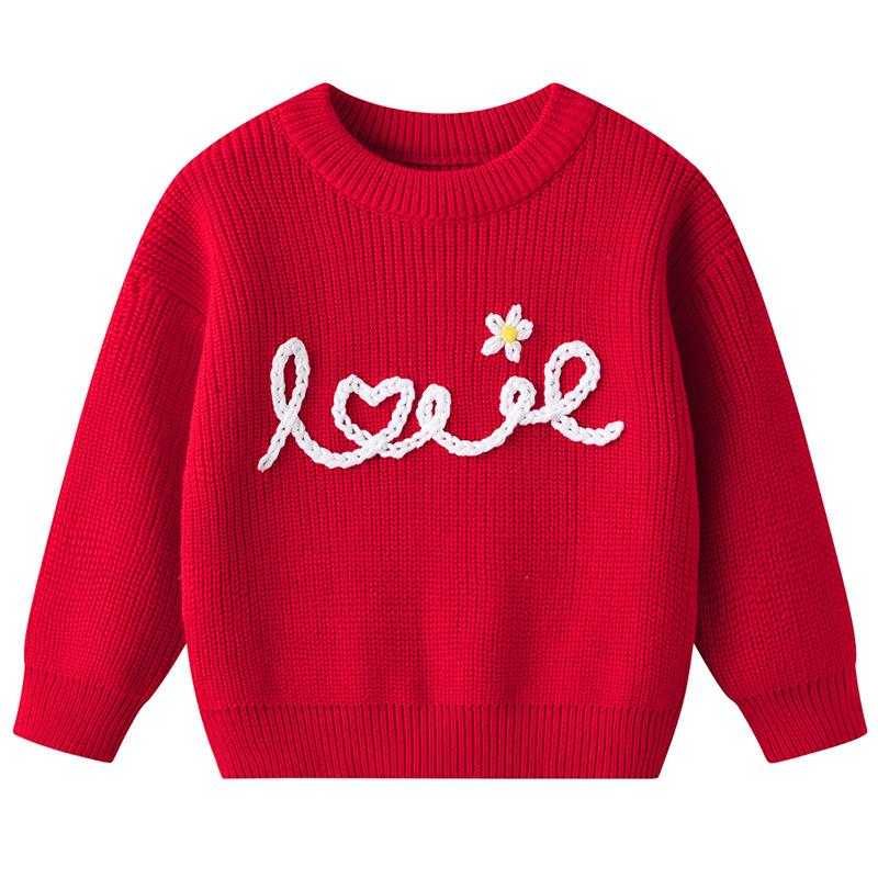 Autumn and Winter Hand-embroidered Love Baby Infant Base Knitted Sweater Birthday DIY Cotton Children's Sweater
