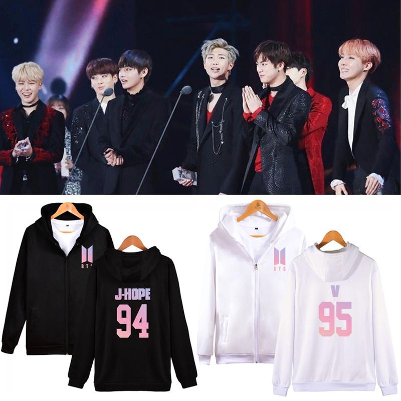 Sweat à capuche avec fermeture éclair et motif BTS pour adolescents, style décontracté