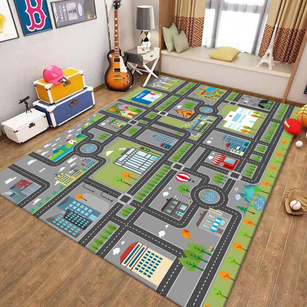 Fun Overview View of the Urban Road Carpet  Living Room Decor Sofa Rug Kid's Play Mat Bedroom Bedside Rug Kid Room Mat Doormat