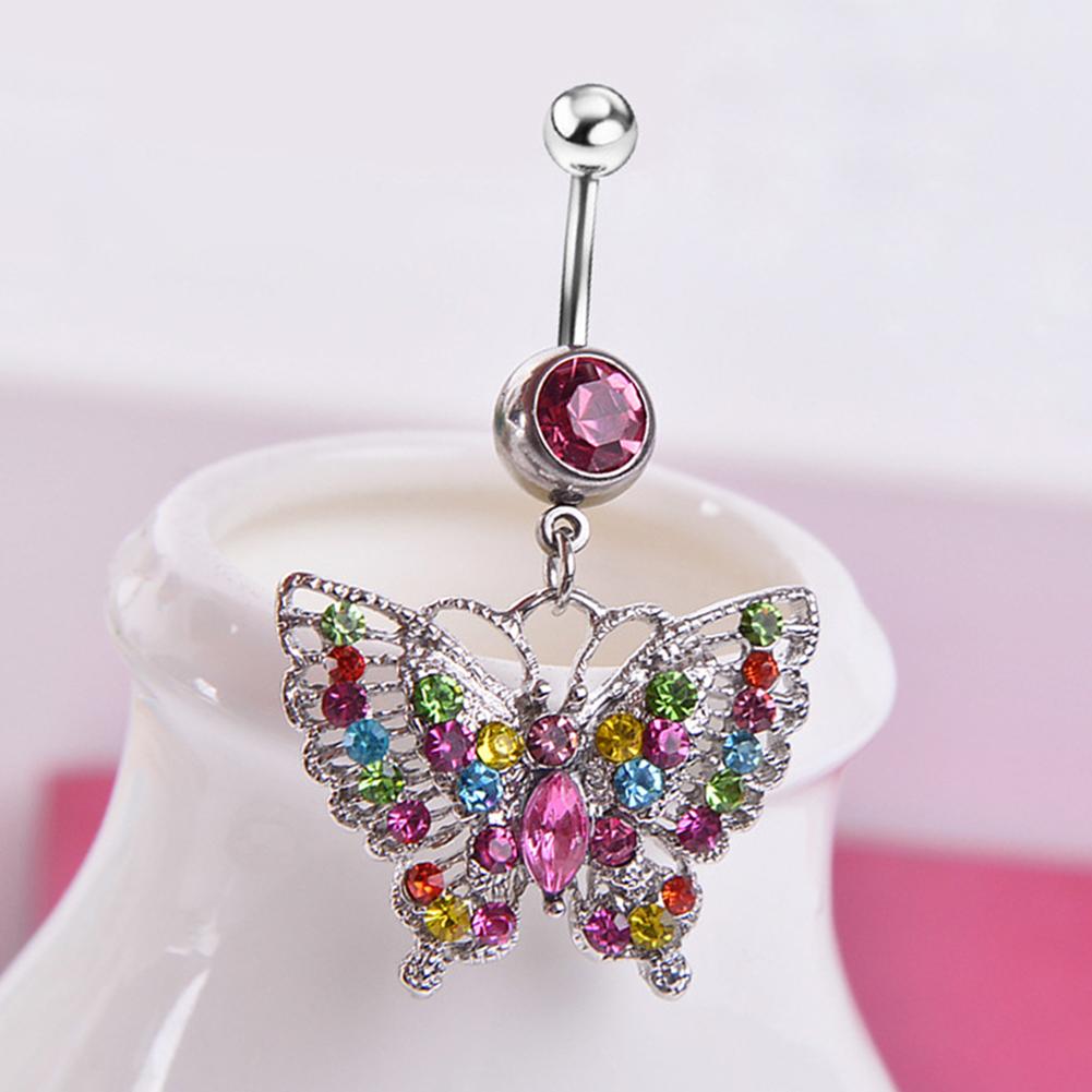 Fashion Colorful Crystal Rhinestone Butterfly Navel Ring Belly Button Bar Body Piercing Jewelry