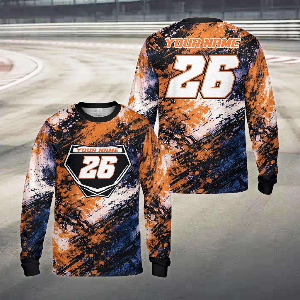 Custom Diy Paint Splash Racing Sports Jersey Personalized Name Number Text Long Sleeve Motocross Shirt For Dirt Bike Enthusiasts
