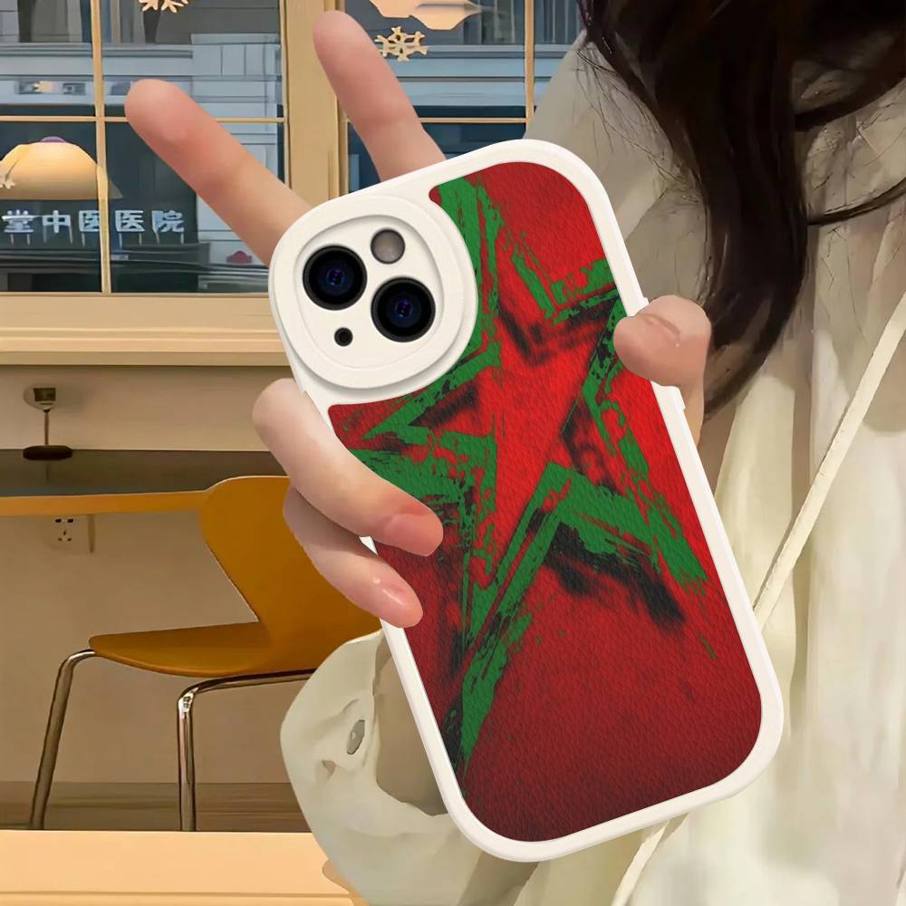M-Morocco Flag Phone Case For IPhone 16 15 14 13 12 11 Pro Max Plus Soft Leather Cover