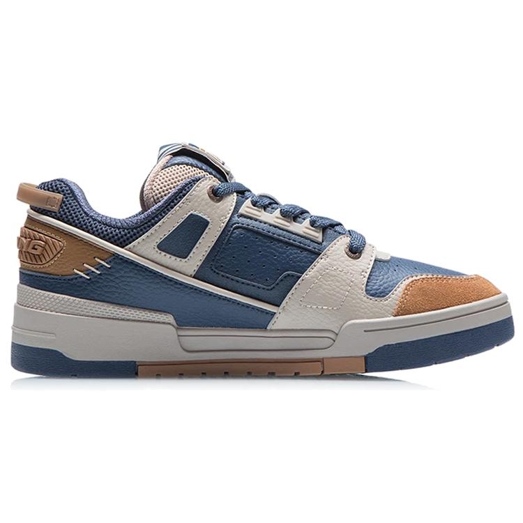 New LiNing Anti Slip Wear Resistant Low Top Skateboard Shoes Men's Blue White Brown AGCR297-2