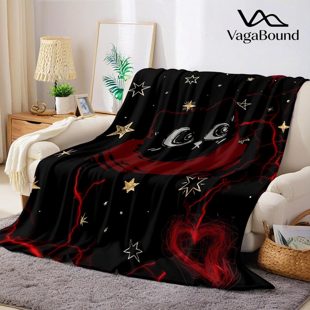 Crimson Cat Flannel Blanket Warm Soft Halloween Christmas Couch Warm Cozy Decorative Decor Gift for All Season