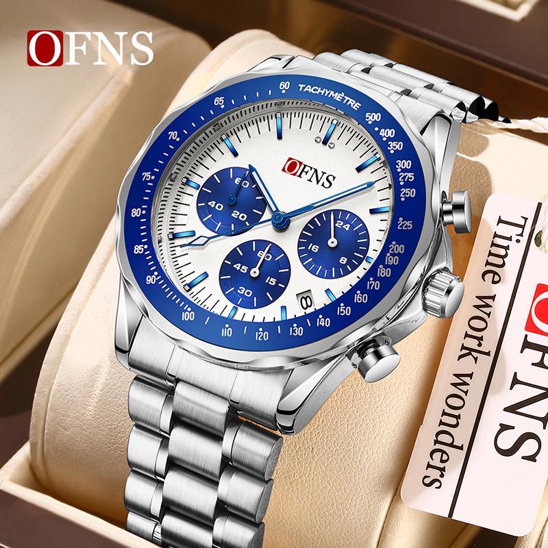 Oufanni Men s Multifunctional Waterproof Quartz Chronograph Watch with Luminous Hands and Calendar.