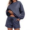Women's Loose Tracksuit Long Sleeve Sweatshirt Elastic Waist Shorts Casual Loungewear Set