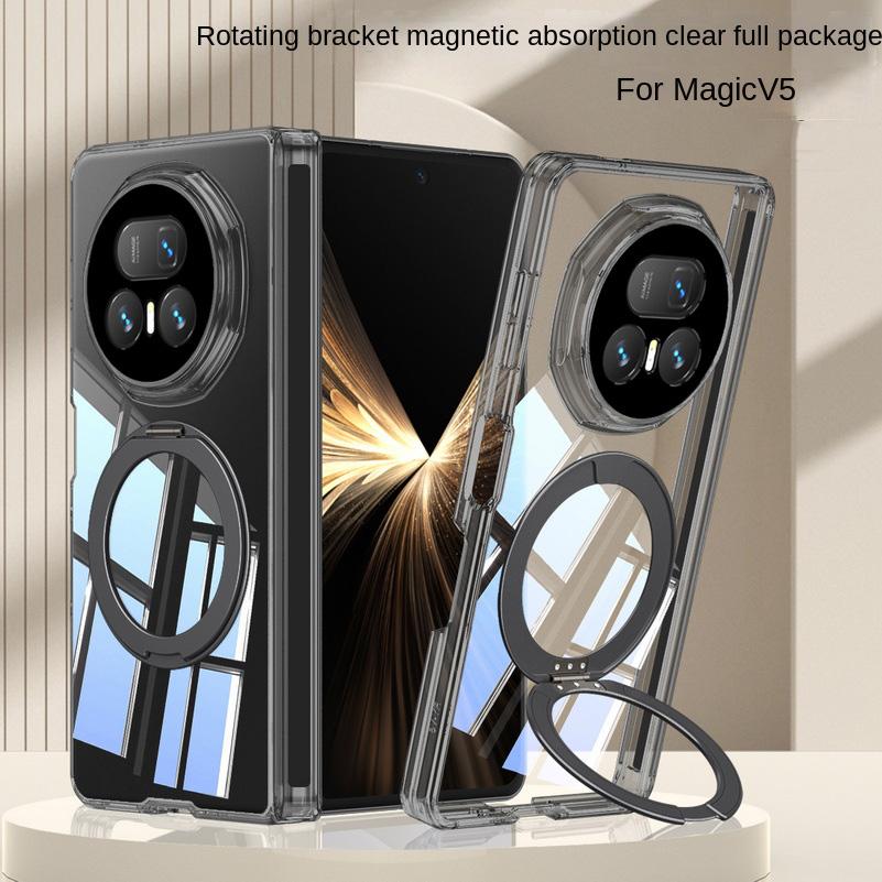 Wireless Charging Metal Magnetic Holder Transparent Soft side-wrapped Phone Case For Honor Magic V5 Camera Protect Cover