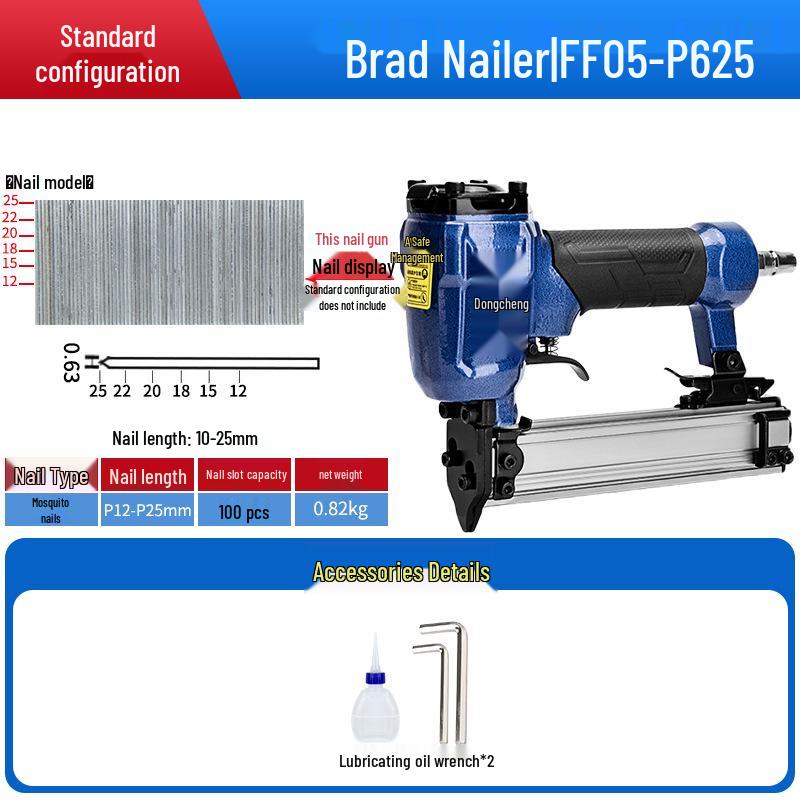 

Dongcheng Pneumatic Nail Gun: 30 & 50 Straight Steel Nails, Mosquito Nail Staple, Ideal for Woodworking.