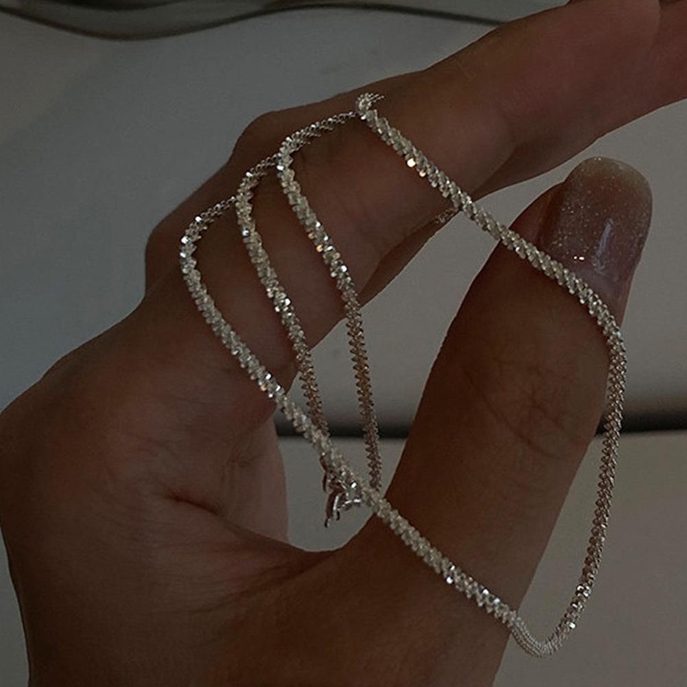 Shiny Silver Single Pearl Necklace Simple Versatile Alloy Necklace Clavicle Chain Jewelry Accessory for Women