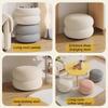 Modern Cream Round Stool - Low Seating for Living Room Sofa, Bedroom & Shoe Changing, Velvet Upholstered Home Decor Accent Piece