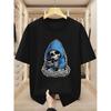 European Sizes Men's 100%Cotton with a Street Reaper Skeleton In Blue Hoodie Graphic Print Comfortable Casual Short-sleeved T-shirt In Summer