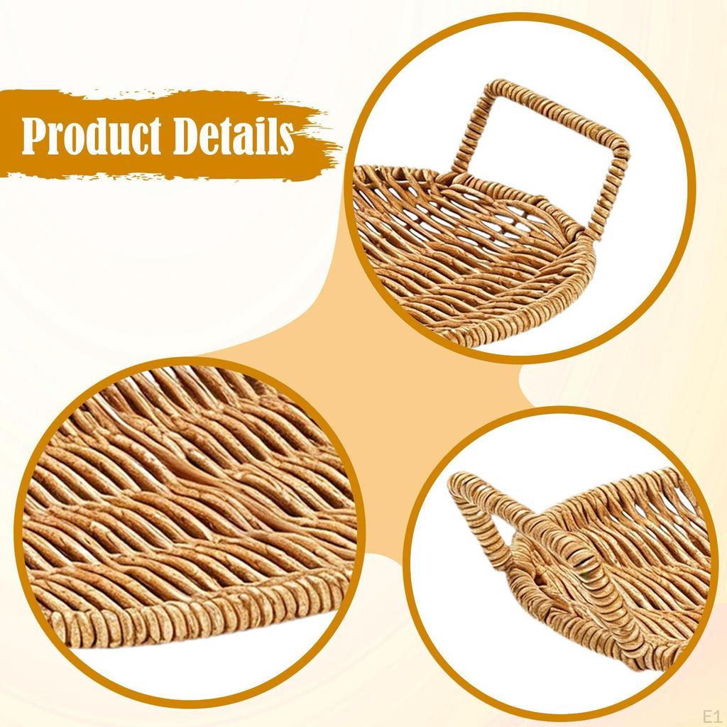 Woven Fruit Bowl Bread Basket Organizer Storage Decoration with Handles Imitation Rattan Food