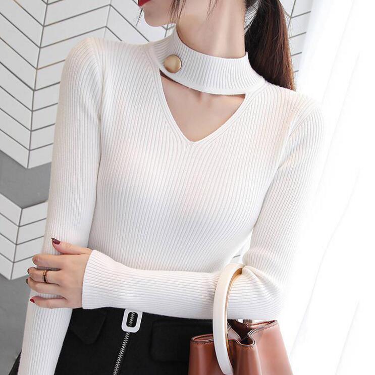 Damen-Pullover, Basic-Rippstrick-Baumwoll-Tops, solide Essential-Pullover, Langarm-Pullover