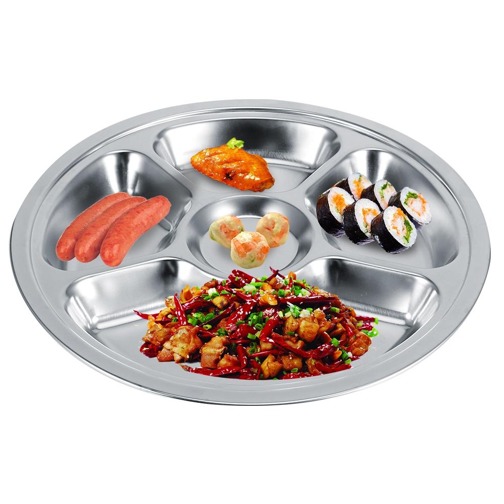 5Pcs Thicken 304 Stainless Steel Round Divided Service Plate Dinner Tray Tableware for Kid5?Section