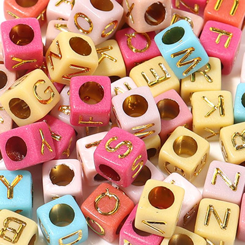 100Pcs/Lot Trendy Acrylic Square Alphabet Beads Large Hole Letter Loose Spacer Bead Jewelry Handmade Bracelet Making Supplies
