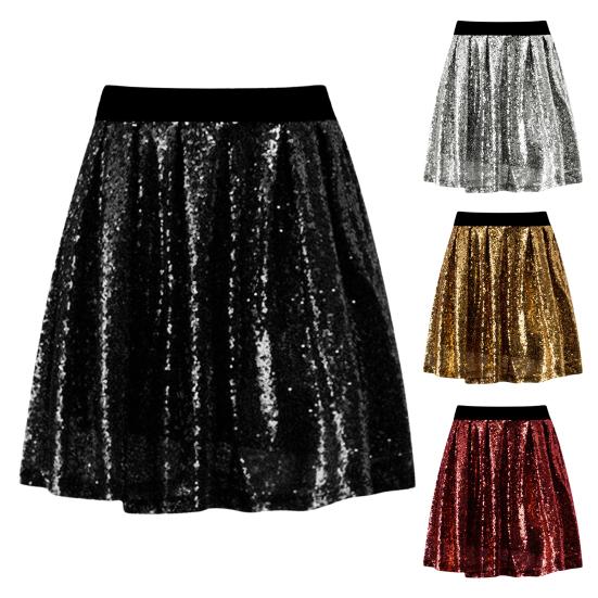 Women Skirt Elastic High Waist Sparkling Sequins Short Skirt Breathable Fabric Slimming Skirt Work Leisure Travel Parties